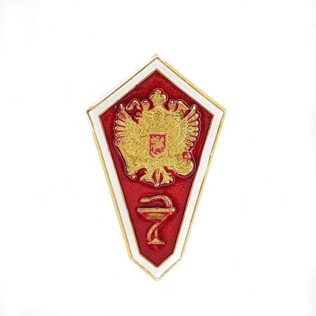 Значок "Гробик" Среднее медицинское образование, золотой, красный, металл - интернет магазин Полигон