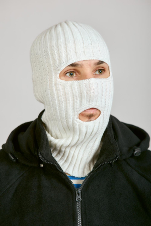 Маска 2 ОТВЕРСТИЯ, белый, пан, шерсть - интернет магазин Полигон