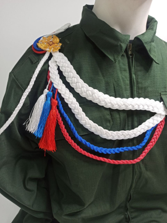 Аксельбант ДМБ цветной "кисти", белый, синий, красный - интернет магазин Полигон