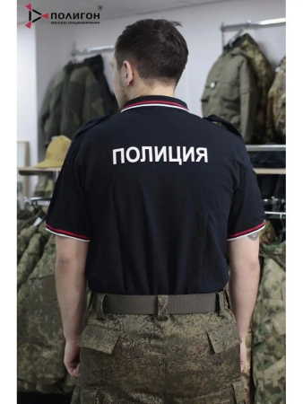 Поло Полиция, короткий рукав, с фальшпогонами, цвет черный, хлопок - интернет магазин Полигон